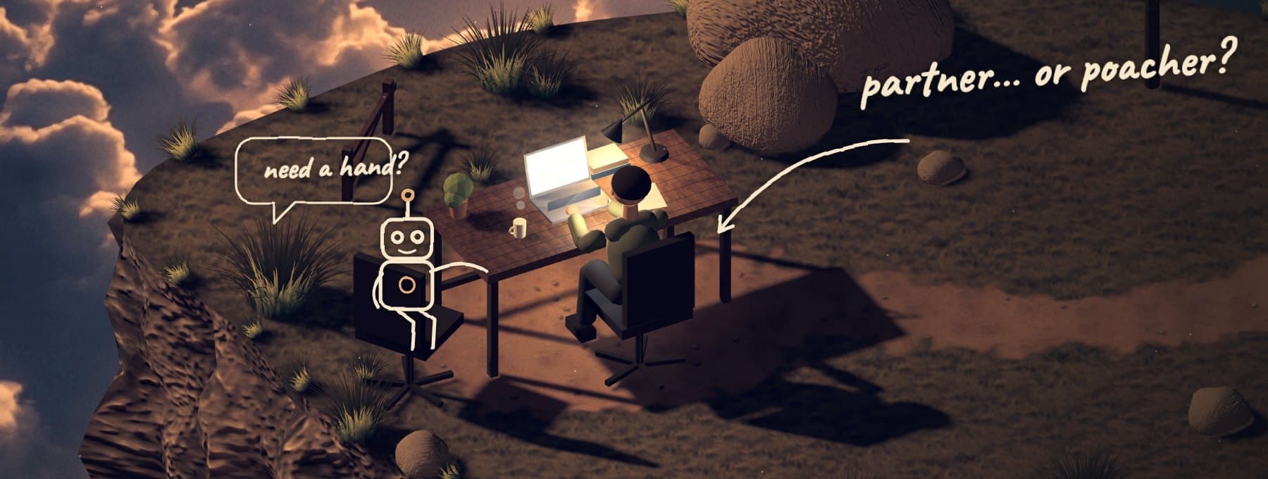 Illustration for the article “AI: partner or poacher? The future of UI/UX”