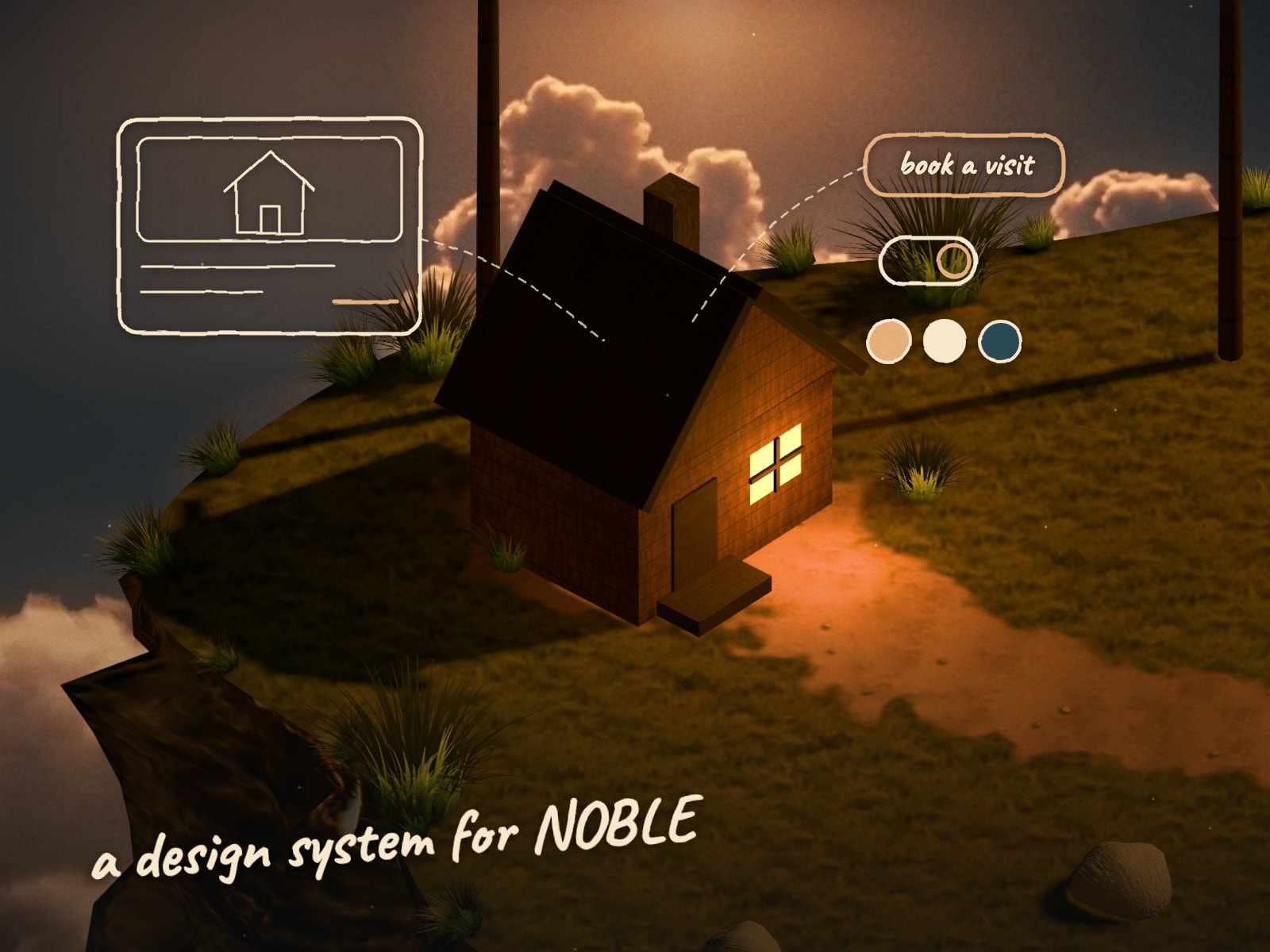 A hand-drawn sketch of a property app and its components over the island